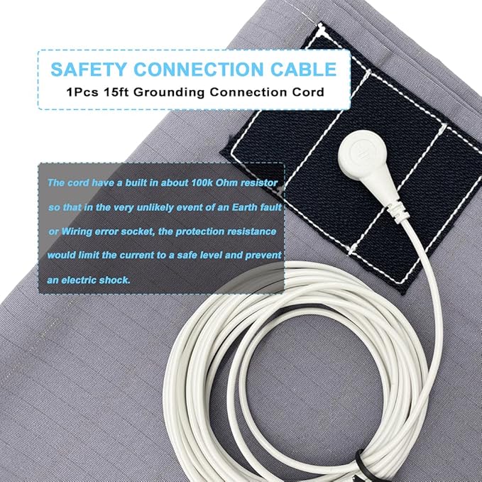 Conductive Grounding Sheet Queen Size with 15ft Grounding Cord Grounding Flat Sheet for Bed Sleep Therapy Gray 60x80in