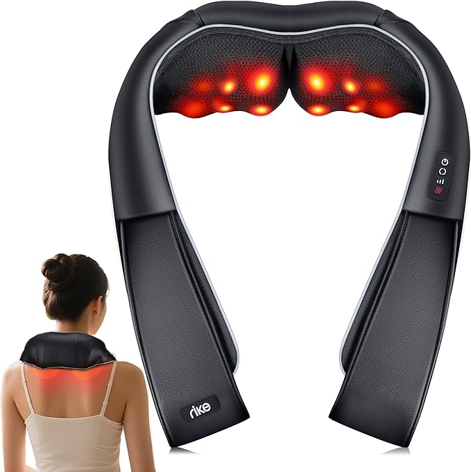 RIKE Shiatsu Neck and Back Massager with Heat, HSA Eligible FSA - 3D Deep Tissue Kneading Massage Pillow for Shoulder, Leg & Muscle Pain Relief - Gift for Women, Men, Mom, Dad (Corded)