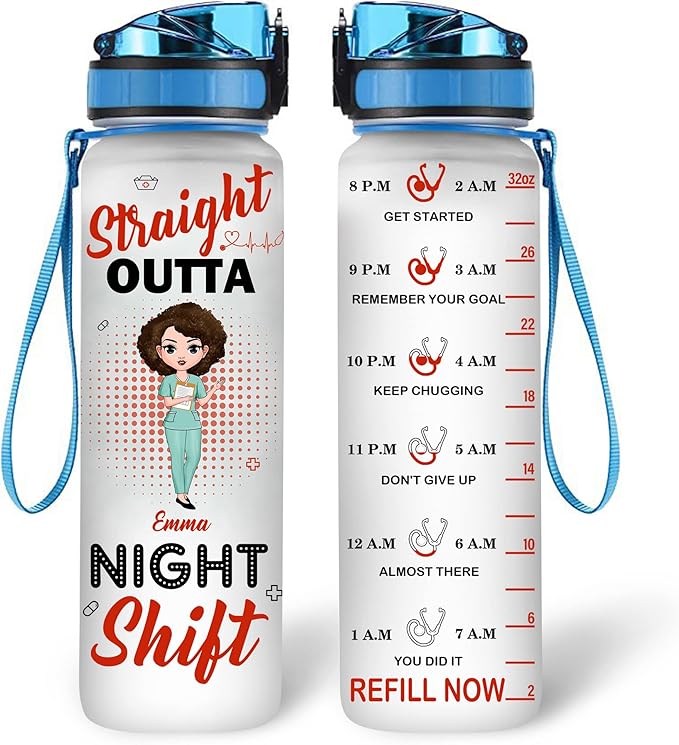 Hyturtle Personalized Straight Outta Night Shift 32oz 1Liter Motivational Water Bottle, Water Bottle Funny Nurse, Gifts Nurses Graduation|Appreciation Present Women Coworkers, 5.7 x 7 x29.5(cm)