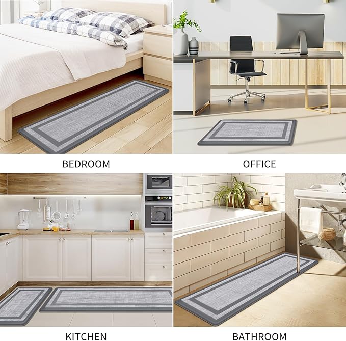 Mattitude Kitchen Mats Set of 2 Cushioned Rugs Anti-Fatigue Mats for Kitchen Floor,Waterproof Non-Slip Mats and Rugs Set for Office,Floor,Laundry 17.3"×29"+17.3"×59",Grey