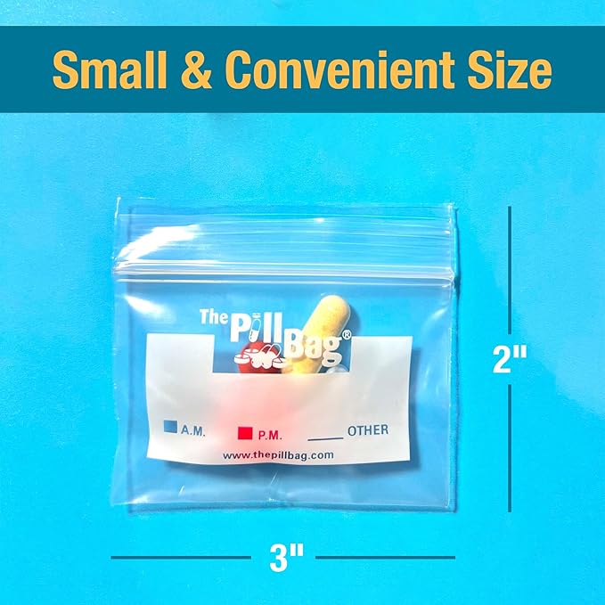 | Medicine Pill Organizer with Labels for AM/PM | Resealable Disposable Pill Pouches for Medicine, Vitamins, Gummies | Plastic Pill Bags for Travel | Standard Size | 100 Count