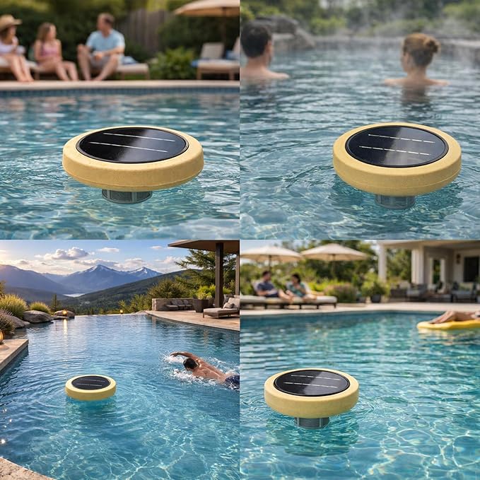 Solar Pool Ionizer for Above Ground, Floating Copper Pool Cleaner Purifier Cuts Chlorine by 85% Works for Pools Up to 40,000 Gal, Swimming Pools Water Cleaner for in-ground Pools and spas (Yellow)