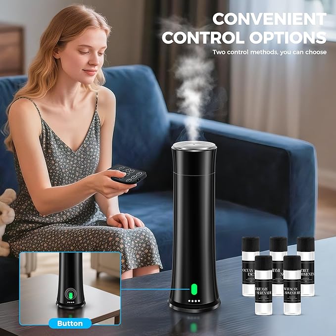 Hotel Scent Diffuser Starter Kit - 1500 Sq Ft Coverage, Hotel Scents Collection, Suitable for Waterless Diffuser Large Room, Contains Five Aromatherapy Essential Oils, Remote Control, Black