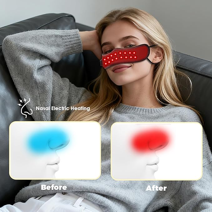 Red Light Therapy for Nose, Cordless Heating Nose Pad, Nose Warmer, 3 Levels Adjustable Nasal Heating for Relieve Nasal Congestion, Sinus Relief