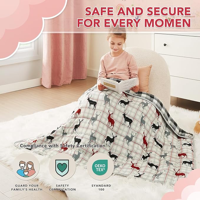 CuteKing Weighted Blanket - Weighted Blanket with Premium Glass Beads - Breathable Heavy Blanket for Comfortable Rest - Soft Thick Blanket All Season(5lbs, 36"x48", Deer)