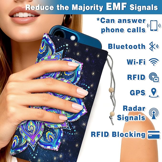 EMF Shield Sleeve for Cell Phone Reduce Signal Anti-EMP Pouch Against Radiation, EMF, 5G, RFID Blocking 4x8 Inch Mandala Phone Sleeve Bags
