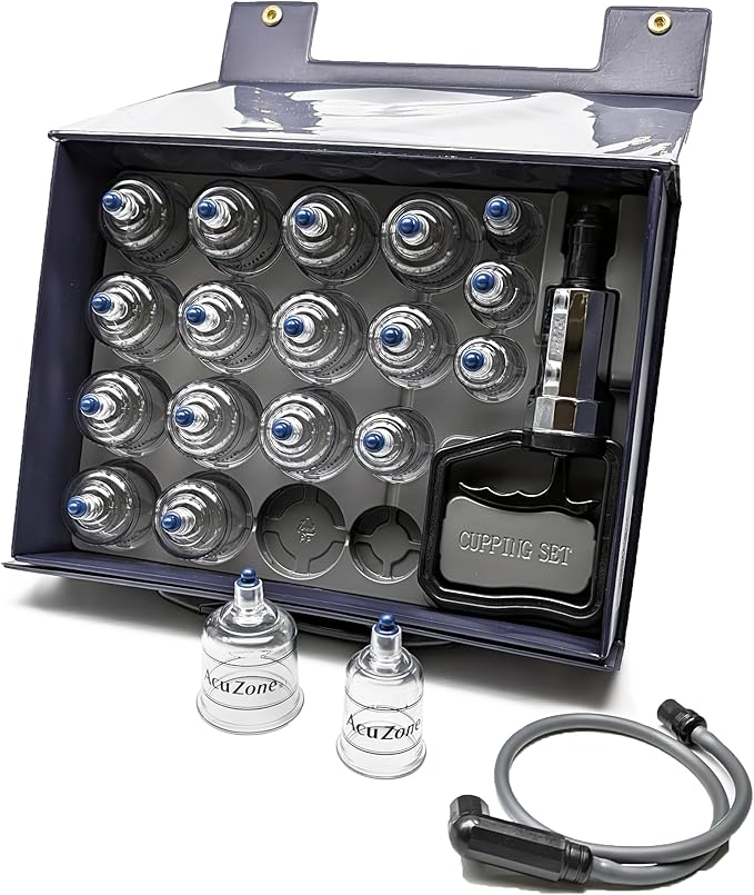 AcuZone Premium 19 Pcs Plastic Cupping Set with Extension Tube