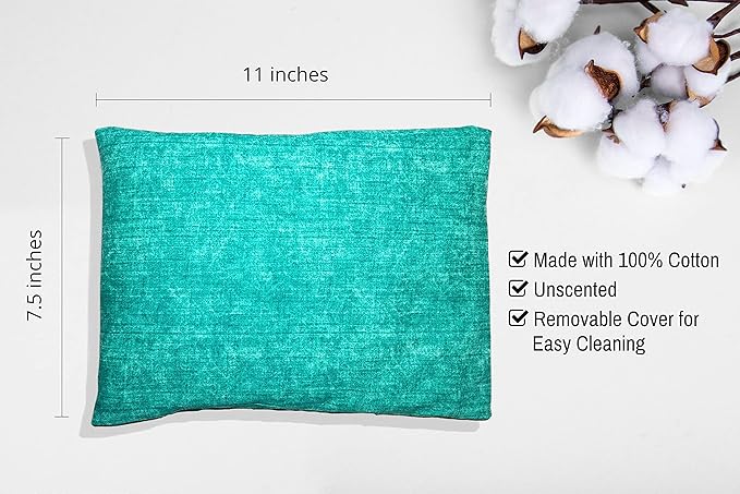Microwavable Corn Filled Heating Pad and Cold Pack/Washable 100% Cotton Cover (Cross Hatch - Mint, 7.5in W x 11in L)