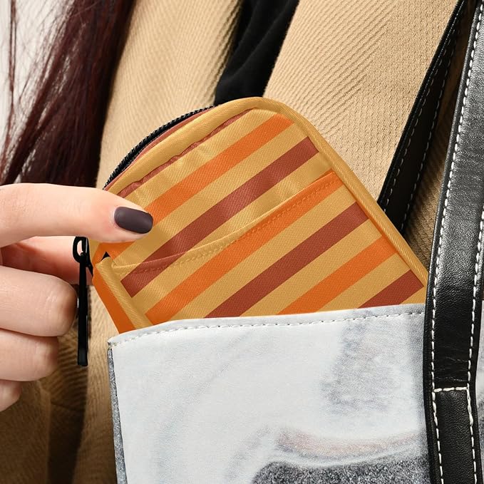 Autumn Striped Orange Travel Pill Organizer Case Box Container Weekly Portable Vitamin Medicine Holder Storage Bag with Zipper Removable
