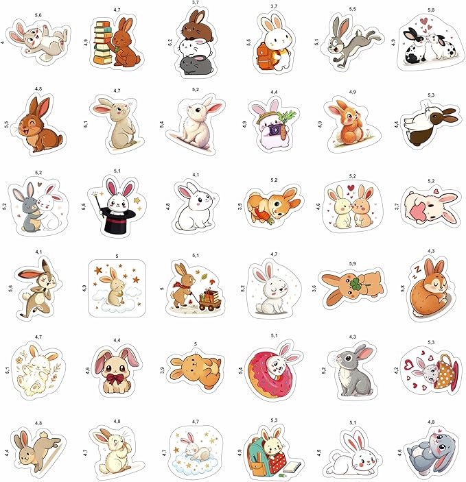 100Pcs Bunny Stickers for Water Bottles - Rabbit Stickers Cute, Small - Bunny and Rabbit Party Supplies & Decoration - Gift for Women & Men