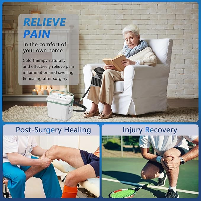 Cold Therapy Machine w/Programmable Timer, Ice Machine for Knee After Surgery, Knee Replacement Recovery, Cryotherapy System Pain Relief, Universal Pad for Shoulder, Hip and Ankle