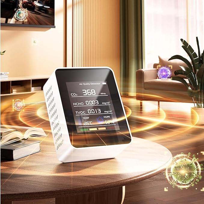 Air Quality Monitor Indoor CO2 Detector 5 in 1 Carbon Dioxide Meter with HCHO TVOC Temperature Humidity Tester for Travel Home Grow Room