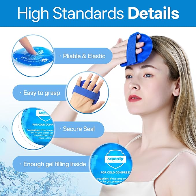 samply Small Gel Ice Packs for Boo Boos, Cold Packs for Injuries Reusable Pain Relief, Headaches and Toothaches,Eyes, Face, 5 Pack Mini Round Ice Packs with 2 Covers for Cold Compress