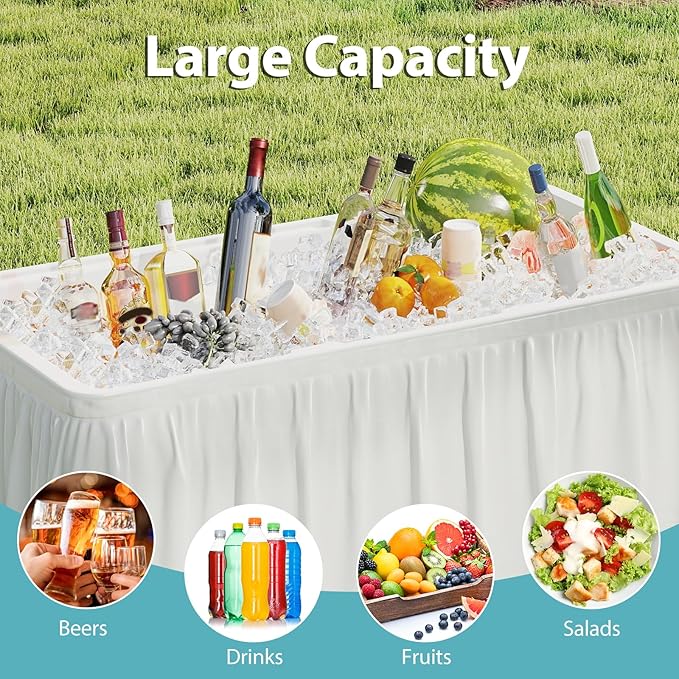 Giantex Folding Ice Cooler Table, 46'' Outdoor Chill Bar Table with Drain, Foldable Bucket & Removable Matching Skirt, for Events, Party, Camping, Buffet Beverage Server, White