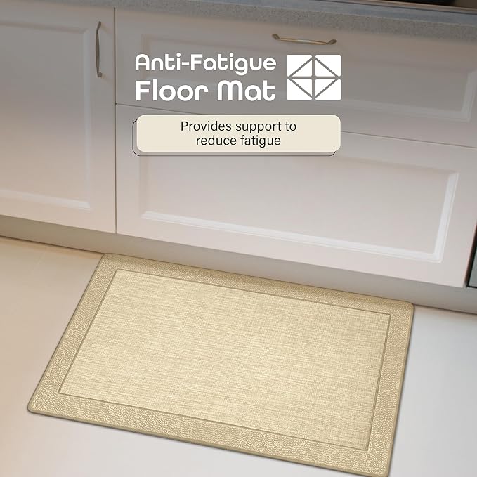 Anti-Fatigue Floor Comfort Mat - 18 x 30 Inch (Clarke Tan) - Non-Slip Kitchen Mats for Floor - Easy to Clean Cushioned Standing Mat for Bathroom & Office Desk - Achim Home Décor