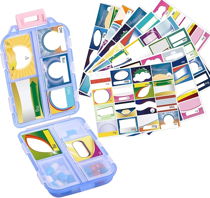 1Pack Travel Pill Organizer - 10 Compartments Pill Case, Compact and Portable Pill Box, Perfect for On-The-Go Storage, Pill Holder for Purse (Blue with 156 Stickers)