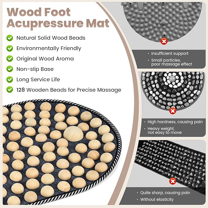 Feet Acupressure Mat, Wood Foldable Foot Massager Mat, Portable Pressure Point Massage Pad, Anti Fatigue Office Standing Desk Pad, Reflexoloy mat, Stand Up Pad, Relieve Foot Pain