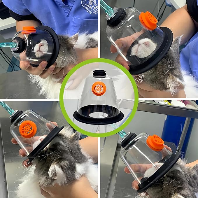 Pet Oxygen Mask Set - 5 Sizes, 6 Feet Tube - Respiratory Assistance Equipment for Dogs/Cats/Animals - Help Relieve Breathing Difficulty - Designed for Veterinarian and Professional