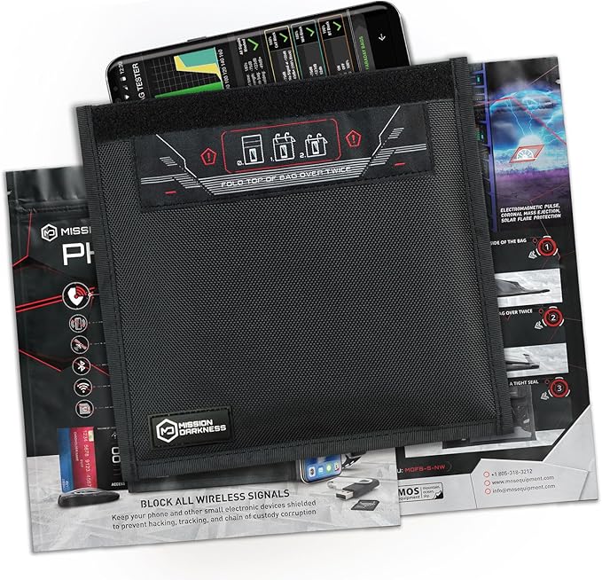 Mission Darkness Non-Window Faraday Bag for Phones (4-Pack) // Signal Blocking Bag Prevents Hacking Tracking Spying, Device Shielding for Law Enforcement Military Digital Forensics, EMP CME Protection