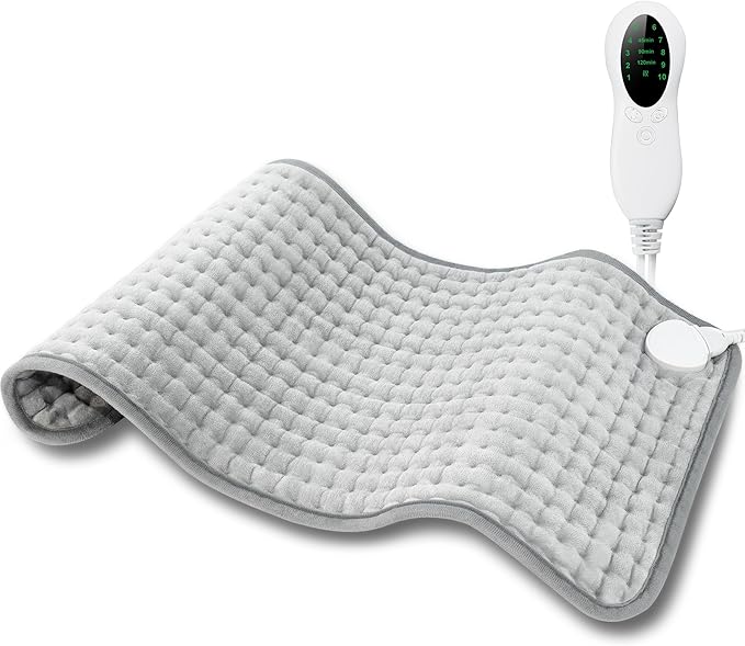 Electric Heating Pad for Period Cramps & Back Pain Relief, Birthday & Mothers Day Gifts for Mom Dad Women Men, Portable Heat Pad for Neck and Shoulders, 10 Heat Settings, ETL Certified, 12"x24", Gray