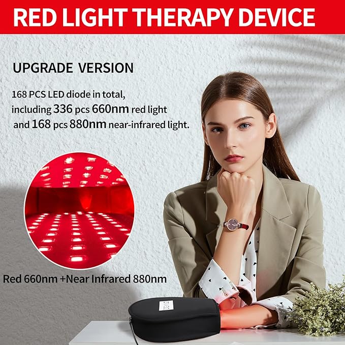 Red Light Therapy Device Mitten with 880nm Infrared Light Therapy Pulse Mode for Hand Finger Body, New Flat LED Lights Pain Relief Muscle Relax Home Office Use Gift for Men & Women