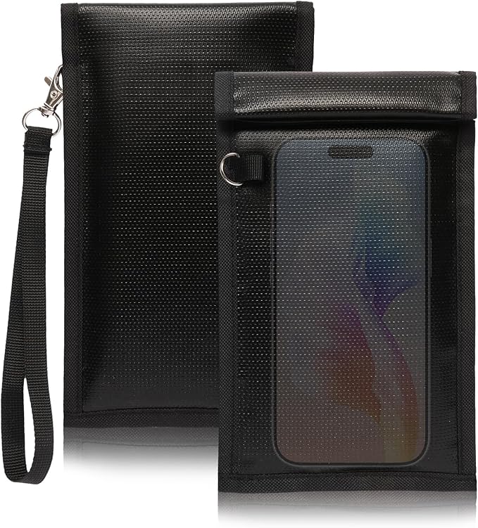 Faraday Bags for Phones (5G/Bluetooth/WiFi/GPS) Signal Shielding, Waterproof and Scratch Resistant, Detachable Wristband, RFID Shielding and Anti Tracking Bag Black
