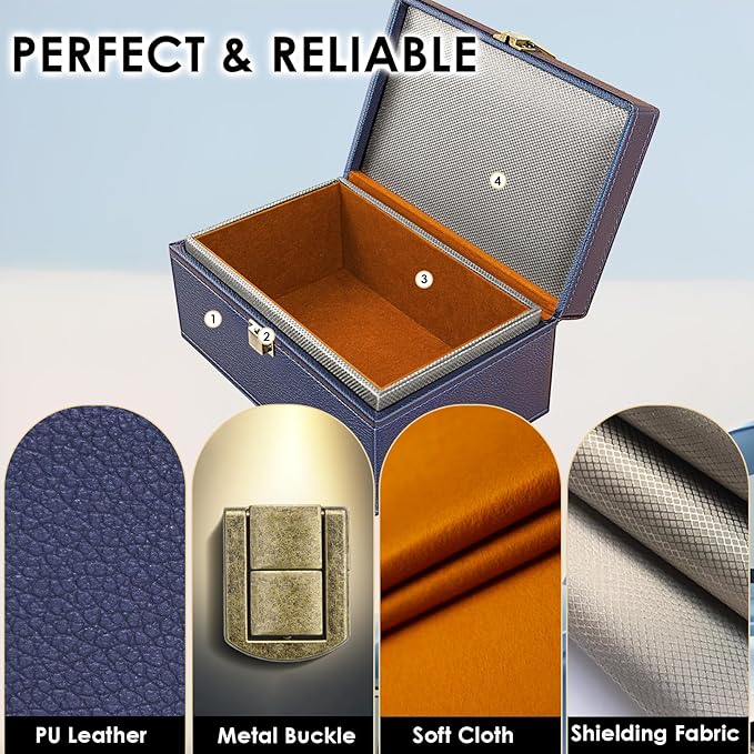 Faraday Box for Car Keys, Faraday Key Fob Protector Box, Anti Theft Car Keys Faraday Cage, Keyless Entry Protector Faraday Pouch for key fob, RFID Signal Blocking Box(Blue,S)