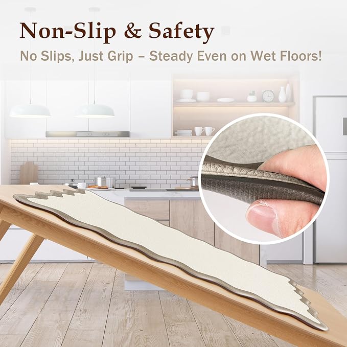 Scalloped Kitchen Mats Rugs Sets of 2 Cushioned Anti Fatigue Floor Mat Waterproof Kitchen Rugs Non Slip Foam Comfort Standing Mat for Sink Laundry, Khaki