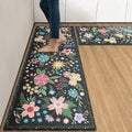 Arttown Flower Anti-Fatigue Kitchen Rug Set of 2 Floral Cushioned Floor Standing Mat Waterproof Non-Slip Mat and PVC Ergonomic Comfort Foam Rug