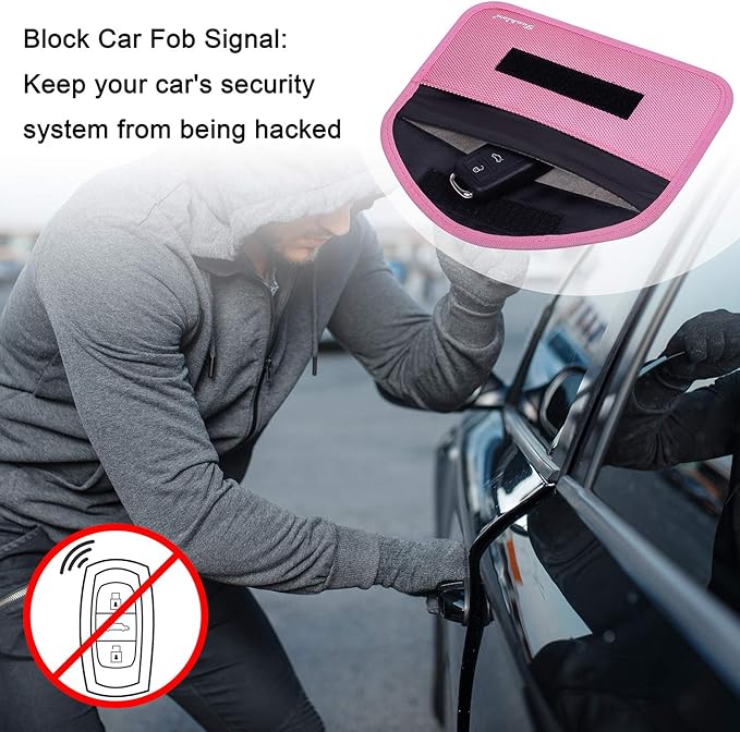 Signal Blocking Bag, Techion 2 Pack RFID Faraday Bag Shield Pouch Cage Box Wallet Case for Cell Phone and Car Key FOB, Privacy Protection, Anti-Hacking - Pink & Hot Pink