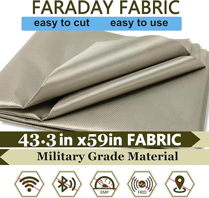 Faraday Fabric,Faraday Cloth 43.3"x59" Protection Fabric for DIY Faraday Cage,Box,Clothes, Curtains