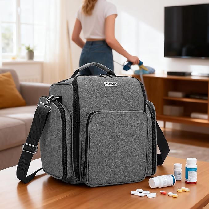 BAFASO Pill Bottle Organizer with 3 Removable Pouches, Large Medicine Bag Come with Shoulder Strap (Bag ONLY), Gray