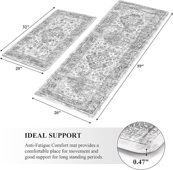 Pauwer Anti Fatigue Kitchen Mat Set of 2 Non Slip Kitchen Mats for Floor Cushioned Kitchen Rugs Comfort Standing Mat Farmhouse Waterproof PVC Foam Kitchen Floor Mat Runner