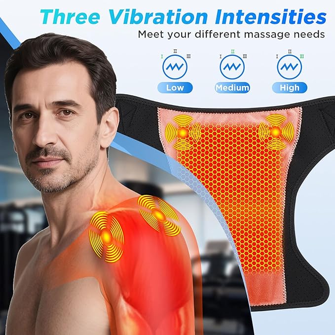 Cordless Heated Shoulder Brace with App Control - 7 Heat & 3 Vibration - Massage Wrap for Rotator Cuff & Frozen Shoulder Relief - Portable Electric Heating Pad for Recovery - Left & Right Shoulder