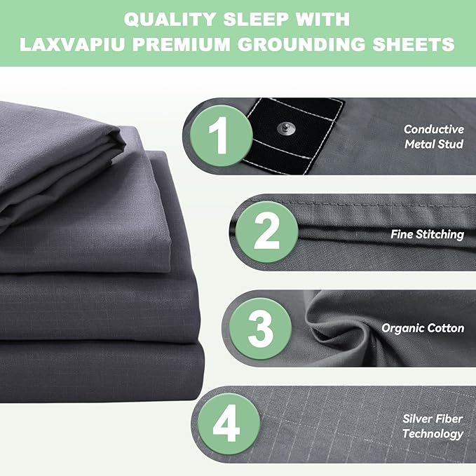 Grounding Sheet Twin XL Cotton Grounding Sheets Silver Fiber Earth Sheet for Sleep Pain Relief, 39 x 80 Inches Grey Conductive Grounded Bedding