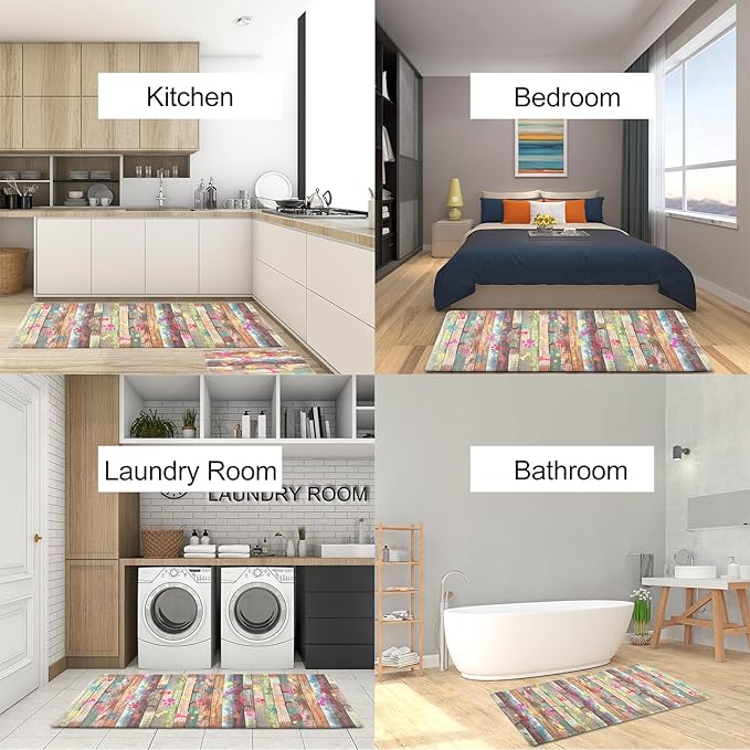Farmhouse Kitchen Mats Cushioned Anti Fatigue Mats for Kitchen Floor Waterproof Kitchen Mats and Rugs Comfort Standing Mat for Kitchen, Laundry Room, Colorful Dog Paw and Bone(Green/Multicolor)