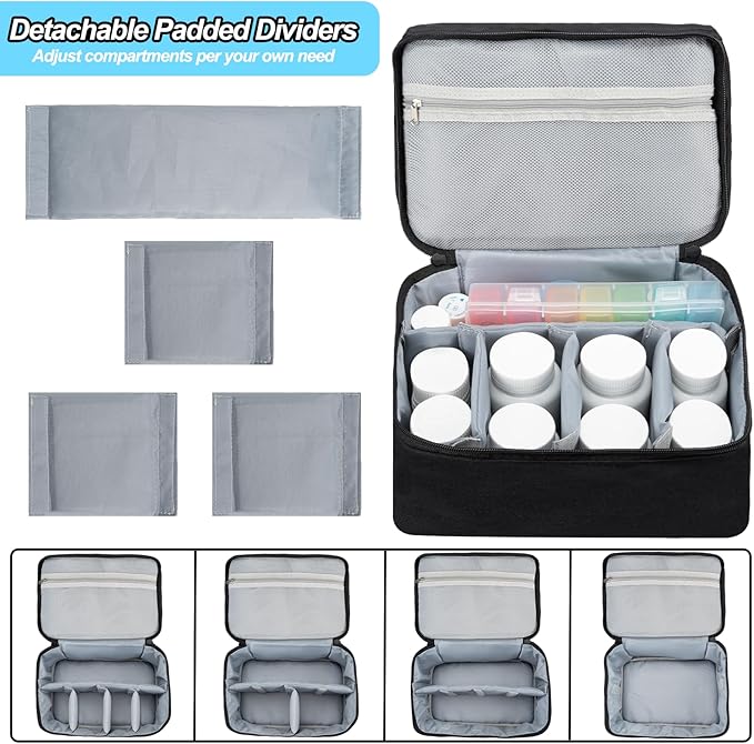 Medicine Organizer Bag, Dual Layers Pill Bottle Organizer Storage Bag with Adjustable Divide, Medication Travel Bag for Pills, Vitamins, Medical Supplies for Home with Pill Carrying Bag&Pill Pouch Bag
