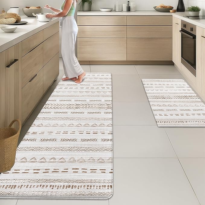 Arttown Boho Anti Fatigue Mats for Kitchen Floor, Moroccan Kitchen Mats Cushioned Anti Fatigue Rug, Waterproof Non-Slip Washable Kitchen Rugs - Brown