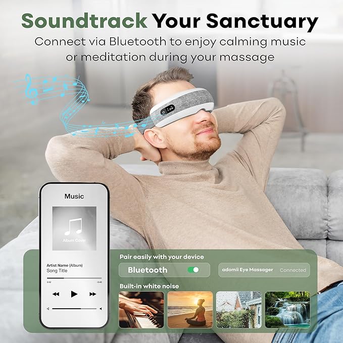 Eye Massager with Heating, Heated Eye Mask with Bluetooth Music, Adjustable Head Strap,Improve Sleep Mask, Gift for Women Men Mom Dad
