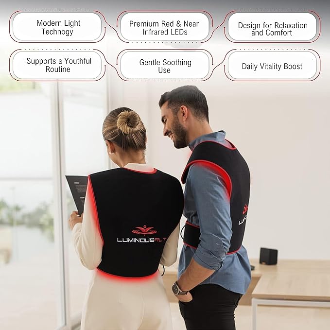 LuminousRLT Red Light Therapy Back Pad – Adjustable LED Light Wrap with Red & Near-Infrared LEDs (660nm & 850nm), 204 LEDs, Auto Shut-Off, Large