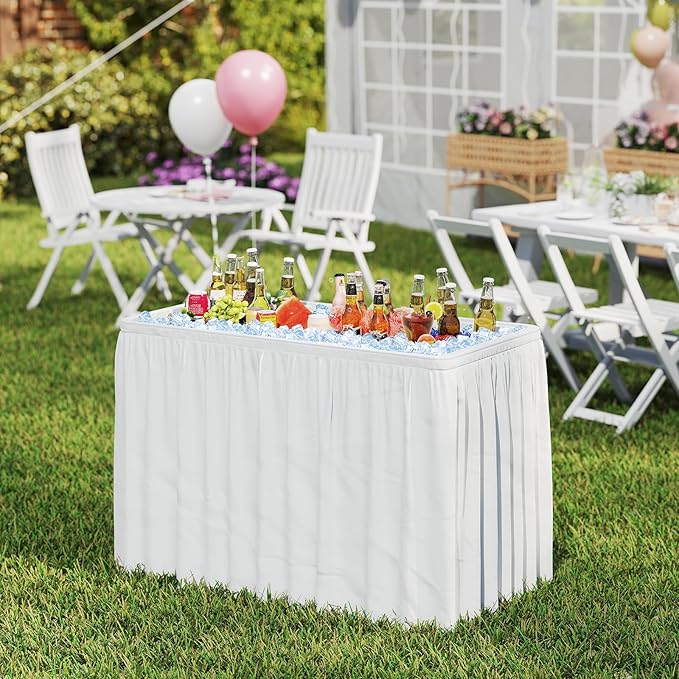 KOTEK Folding Ice Cooler Table, 4 FT Portable Ice Table with Drain, Matching Skirt & Foldable Bucket, Buffet Beverage Server for Party, Picnic, Camping
