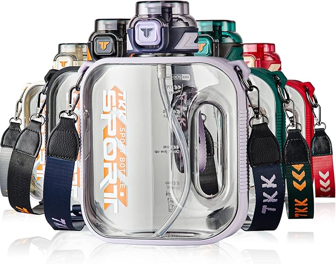 TKK Half Gallon Water Bottle Jug with Straw Large Capacity Plastic Water Bottle Dishwasher Safe 1/2 Gallon 64 Oz Water Bottle Jug BPA Free Tritan for Gym Yoga Travel Camping Outdoor Purple