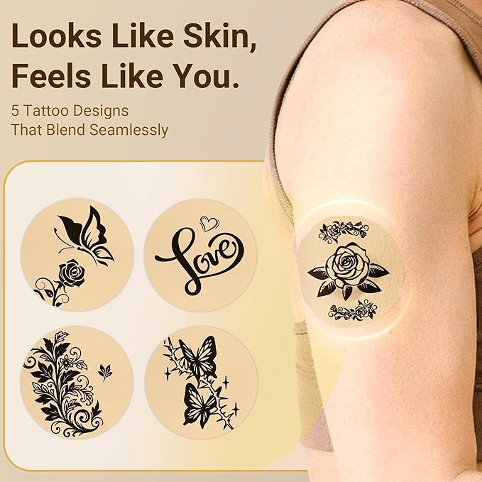 Libre 3 & Plus Tattoo Sensor Covers Waterproof, 10 Pack Amolyfe Freestyle Libre 3 Covers, Bump-Proof with Hard Cap, Waterproof Breathable Medical CGM Adhesive Patches, 14-Day CGM Protection (Rose)