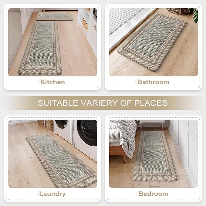 Kitchen Mats for Floor 2 Piece,Kitchen Floor Mats Cushioned Anti Fatigue,Farmhouse Kitchen Rugs Non Slip,Memory Foam Kitchen Mat for Kitchen Decor Office Laundry,Brown
