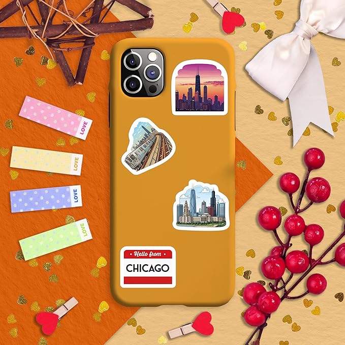 100Pcs Chicago Stickers and Decals for Luggage, Water Bottle - Chicago Gifts, Party Supplies - Travel USA Cities Stickers - Gift for Women & Men