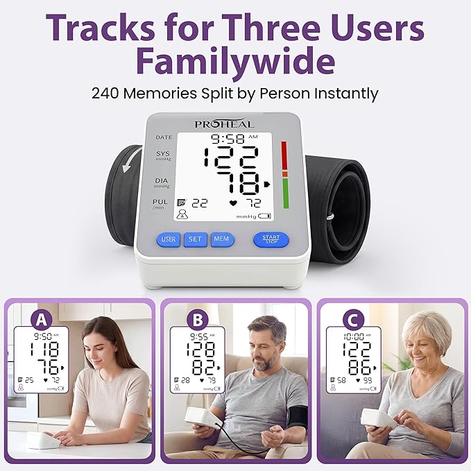 Blood Pressure Monitor for Home Use with Large Upper Arm Cuff - Automatic Talking Pulse and BP Machine with 240 Memory Recalls for 3 Users - Carrying Bag and Batteries Included, Backlit Digital LCD