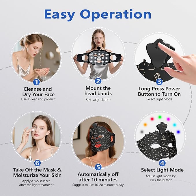 Red Light Therapy for Face, 7 Colors LED Face Mask Light Therapy with Red, Blue and Mixed Light Therapy Face Mask for Reduce Wrinkles, Skincare at Home & Travel, Black