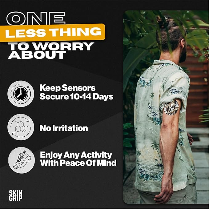 Skin Grip Freestyle Libre 2 Sensor Covers & Lingo CGM – Waterproof and Sweatproof Adhesive for 10-15 Days, Pre-Cut Medical Tape, Continuous Glucose Monitor Patch – 20 Pack, Camo