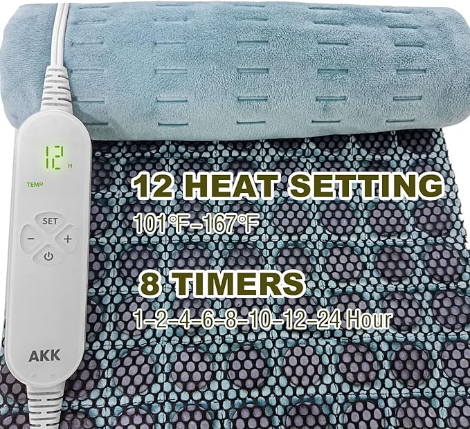 Jade Stone Heating Pad - Weighted Heating Pad for Back Pain, Muscle, Arthritis Relief, Dry& Moist Heat Therapy with 1-24H Auto-Off (8Timer),12 Heat Levels, Hot Heated Pad-Sea Glass (12 * 24)