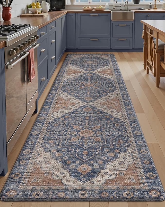 LUMI Anti Fatigue Kitchen Mat, Waterproof & Stain-Resistant Cushioned Standing Mat, Non-Slip Comfort Rug for Kitchen, Sink, Laundry, Home Office, 24" x 87", Indigo